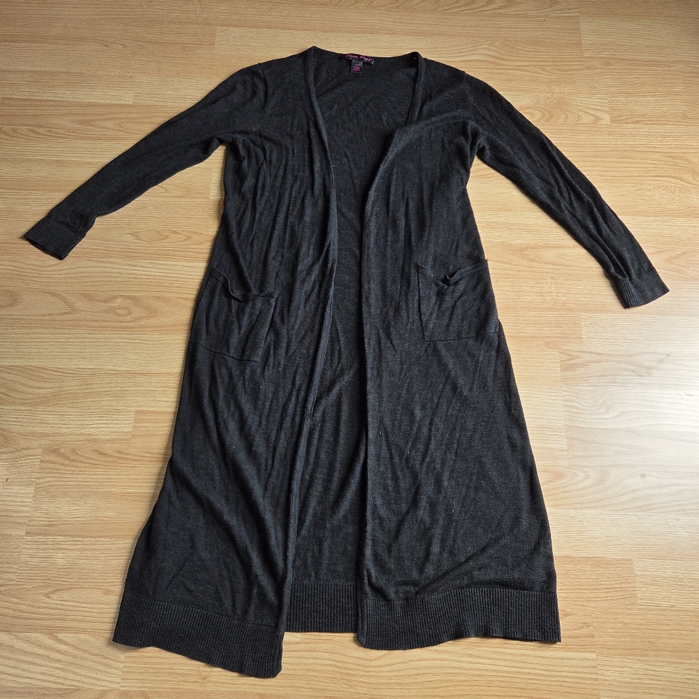 ELENA WANG Long Black Open Cardigan